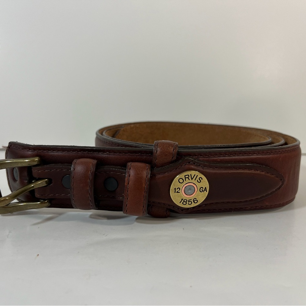 Orvis Shotgun Shell 12 G Brown Leather Belt Size 44 USA Made